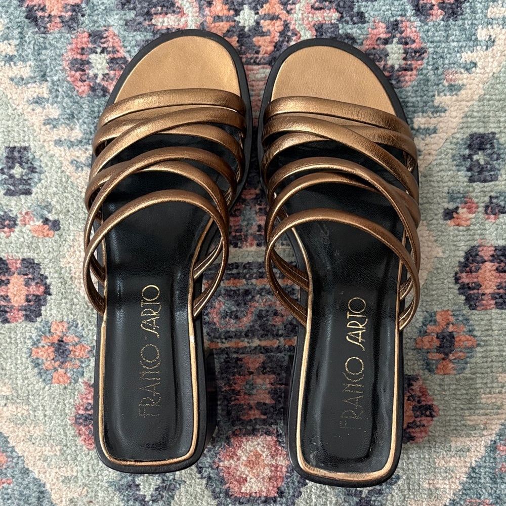Y2K Franco Sarto Metallic Bronze Slide Sandals